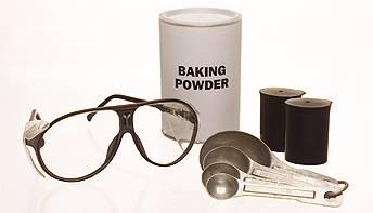 safety glasses baking powder spoons